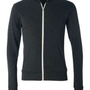 bella + canvas 3939 unisex triblend lightweight full zip hooded long sleeve tee
