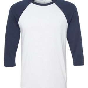 bella + canvas 3200 unisex three quarter sleeve baseball tee