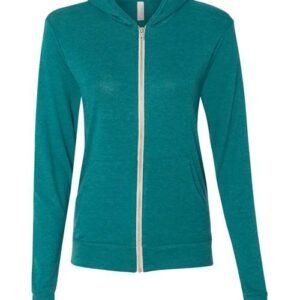 bella + canvas 3939 unisex triblend lightweight full zip hooded long sleeve tee